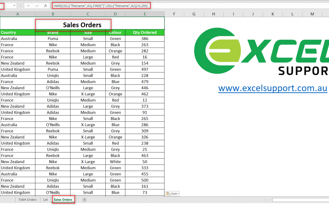 How To Insert Sheet/tab Names In a Cell In Excel